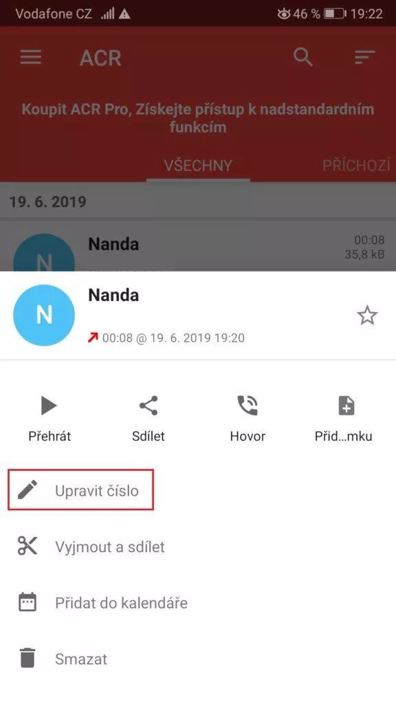 ACR - uložení - nahrávek - jméno