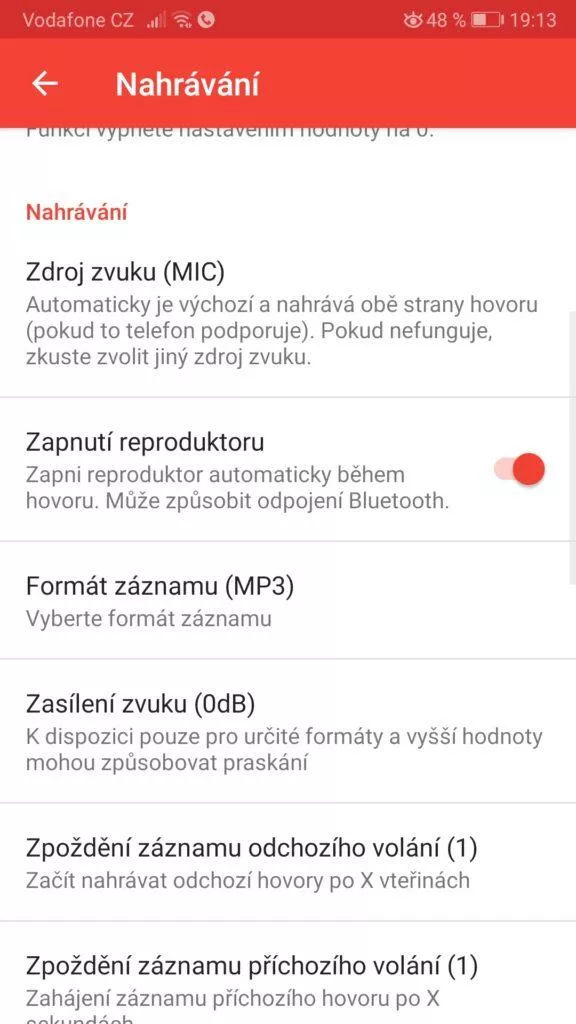 ACR - zapnutí reproduktoru