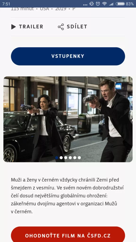 Aplikace Cinestar výběr filmu
