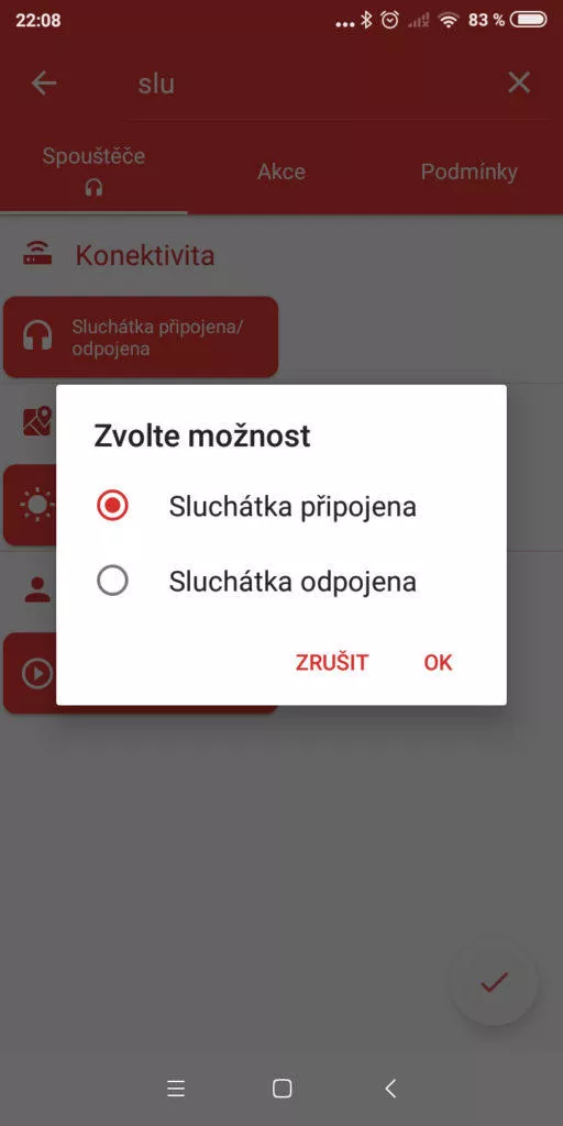 Automatizace Android telefonu - Akce po připojení sluchátek 02