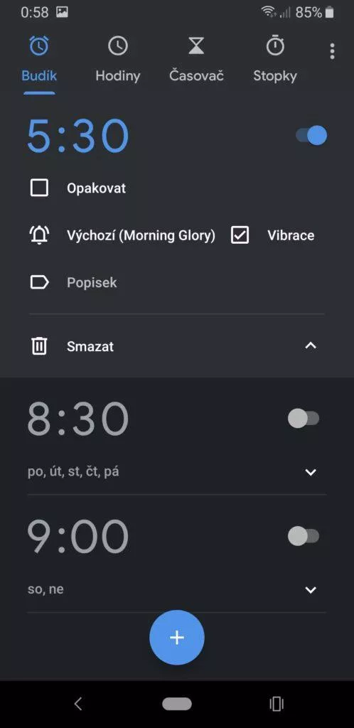 Hodiny Google budíky