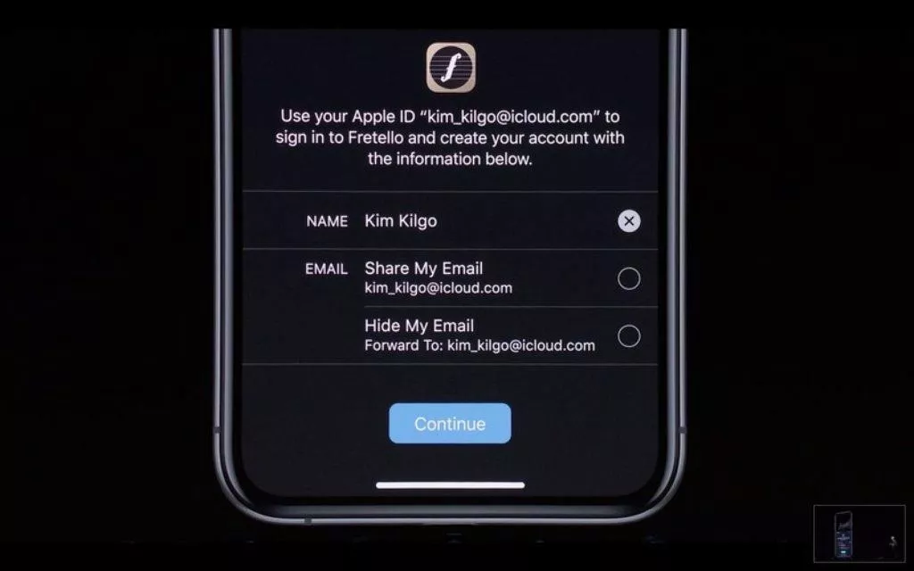 iOS 13 Apple prihlasit se pomoci sign in with