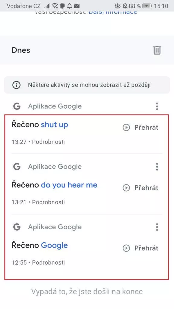 Google historie nahrávání