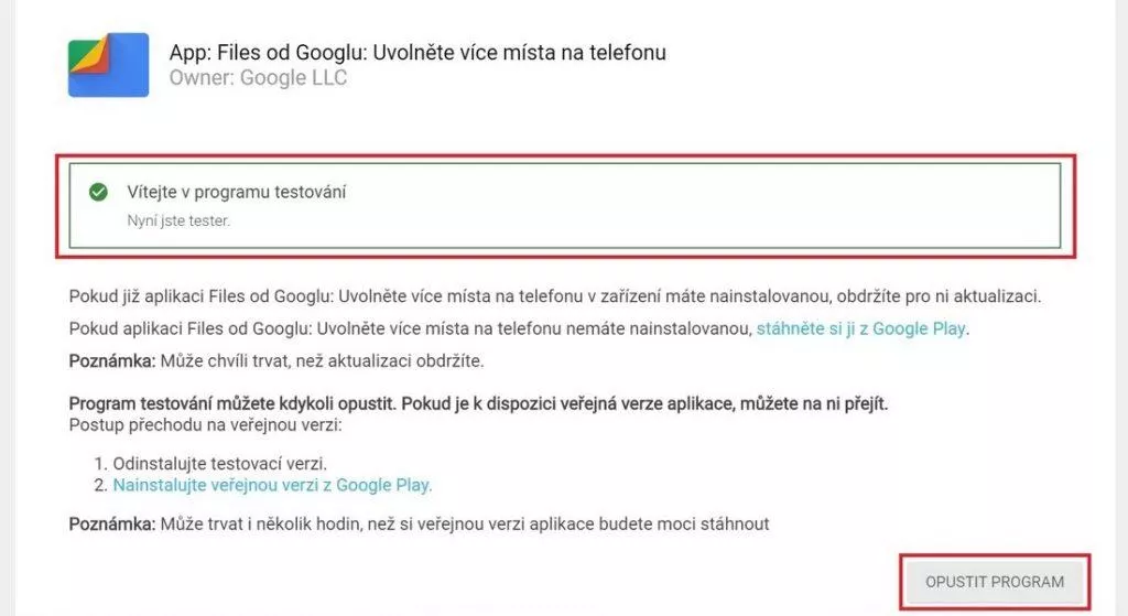Google - temný režim pro Files - testovací program