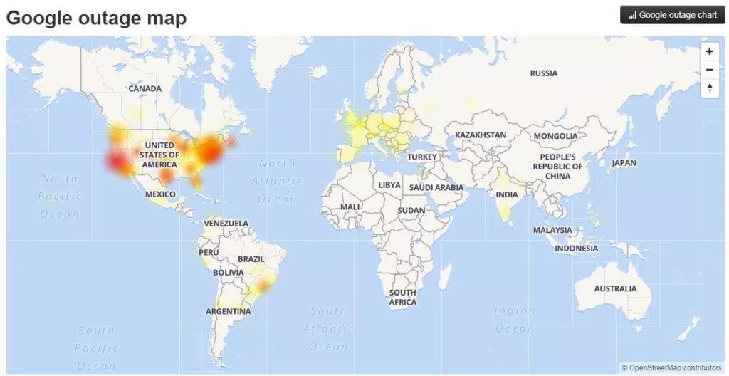 Google výpadek služeb mapa
