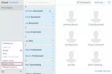 iCloud - kopírování kontaktů - vCard