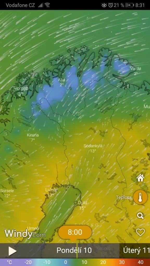 Kolik bude stupňů - Windy