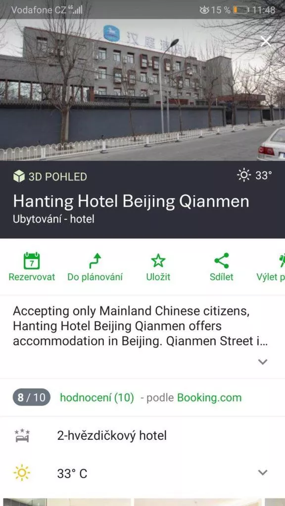 Mapy CZ - rezervace hotelu v Pekingu