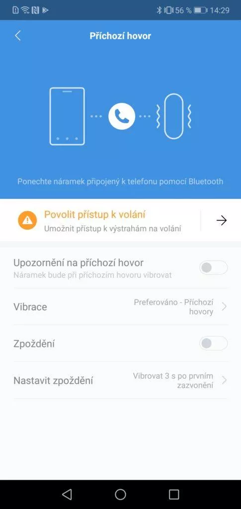 Nastavení zobrazení příchozího hovoru
