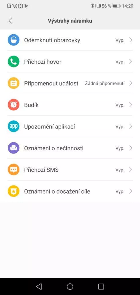 Nastavení upozornění na náramku