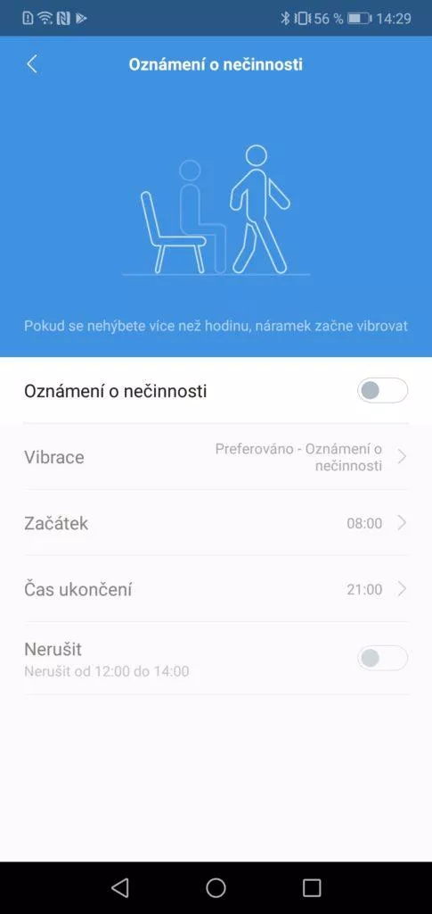Nastavení oznámení o nečinnosti Xiaomi Mi Band 4