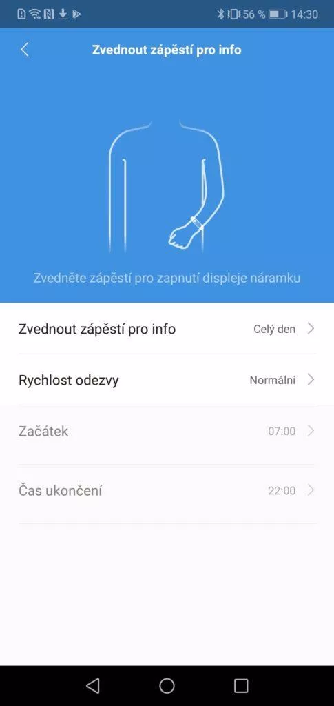 Nastavení rozsvícení displeje v aplikace