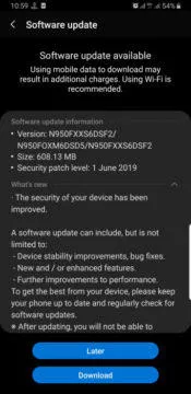 samsung  aktualizace update note  8 galaxy s10 s10+