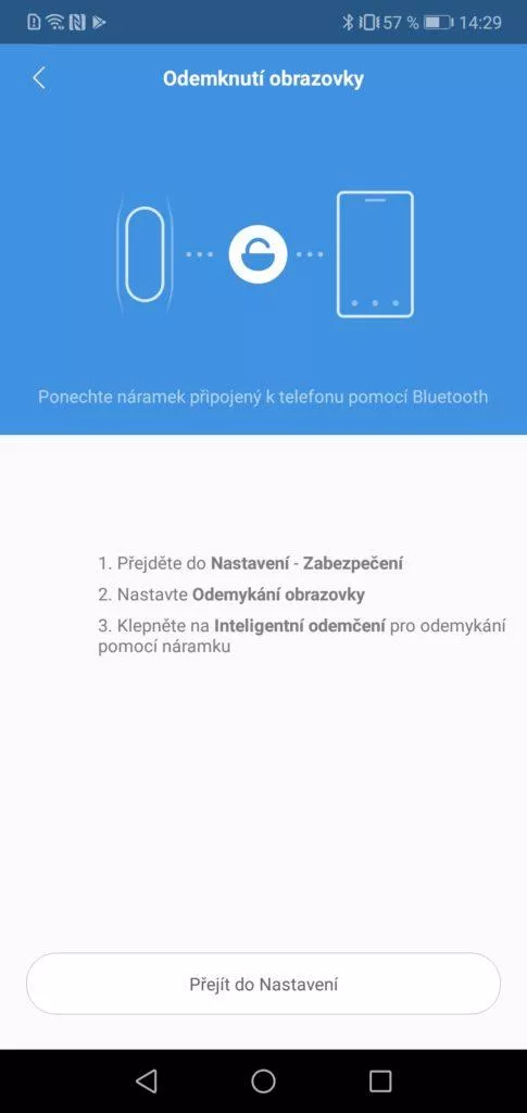 Nastavení odemknutí telefonu pomocí Xiaomi Mi Band 4