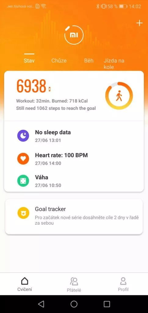 Přehled vaší aktivity v aplikaci pro Xiaomi Mi Band 4