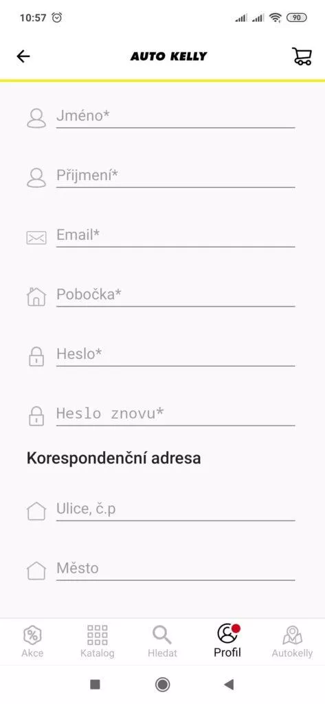 Registrace zákaznického účtu