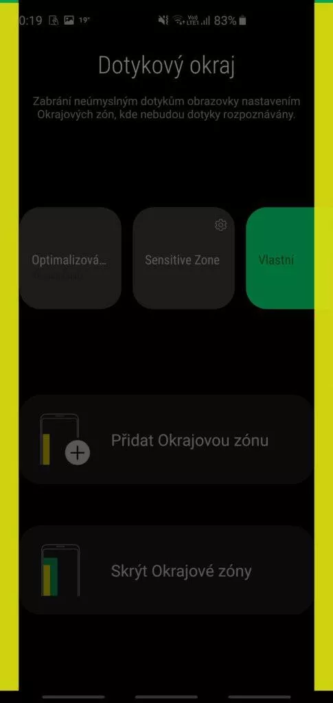 Zobrazení vlastních okrajů na Edge displeji