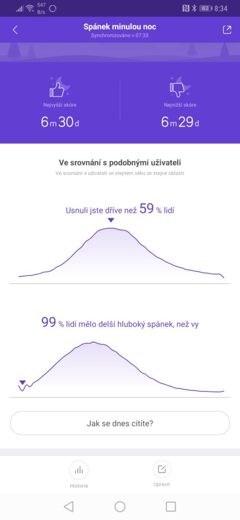 Xiaomi Mi Band 4 vyhodnocení spánku