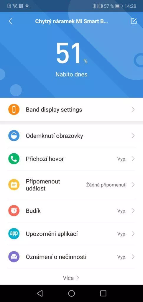 Stav náramku v aplikaci Mi Fit pro Xiaomi MiBand 4