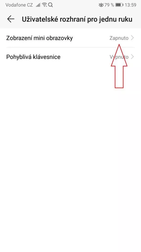 Telefon - ovládání jednou rukou - mini obrazovka