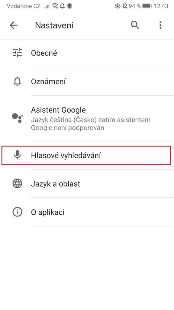 Telefon - vypnout hlasové vyhledávání