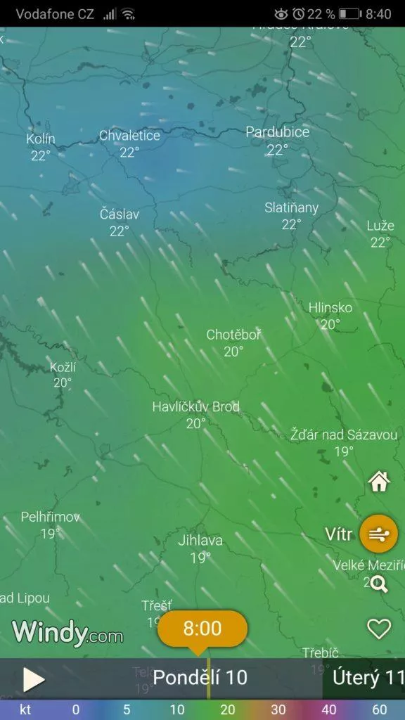 Vítr - Windy předpověď
