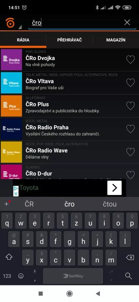 Vyhledávání stanic v Play.cz