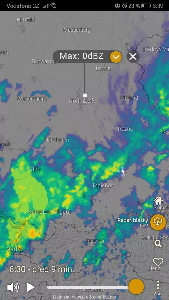 Windy - počasí blesky