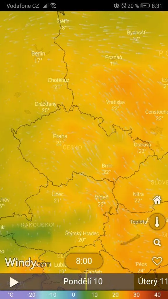 Windy počasí - teplota