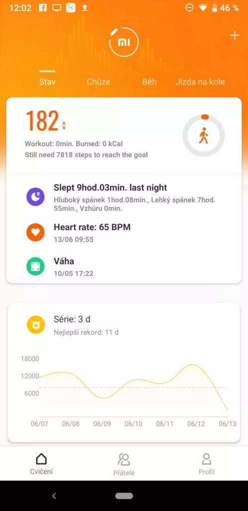 Xiaomi Amazfit Cor 2 Mi Fit úvodní obrazovka