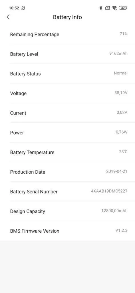 Stav baterie koloběžky Xiaomi Mi Scooter Pro