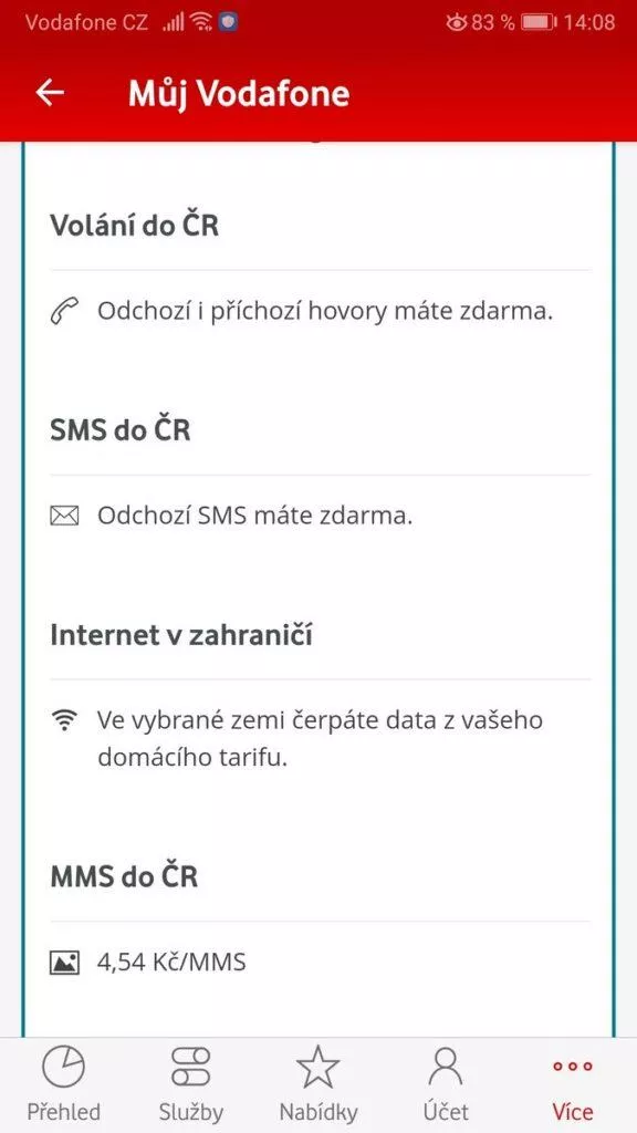Ceny roamingu - Vodafone