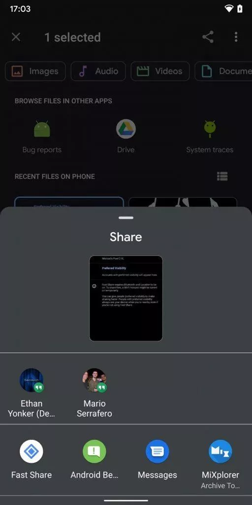Google Fast Share - odesílání souboru