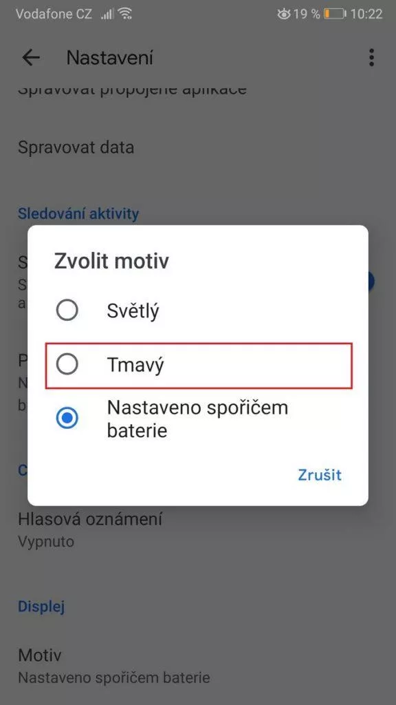 Google Fit - tmavý motiv