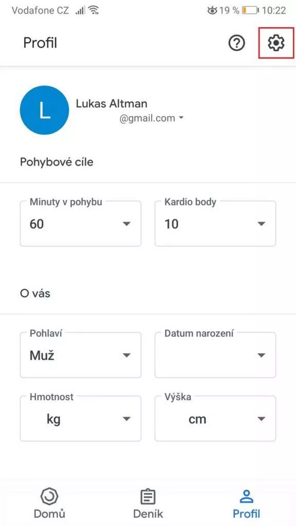 Google Fit - tmavý režim - nastavení