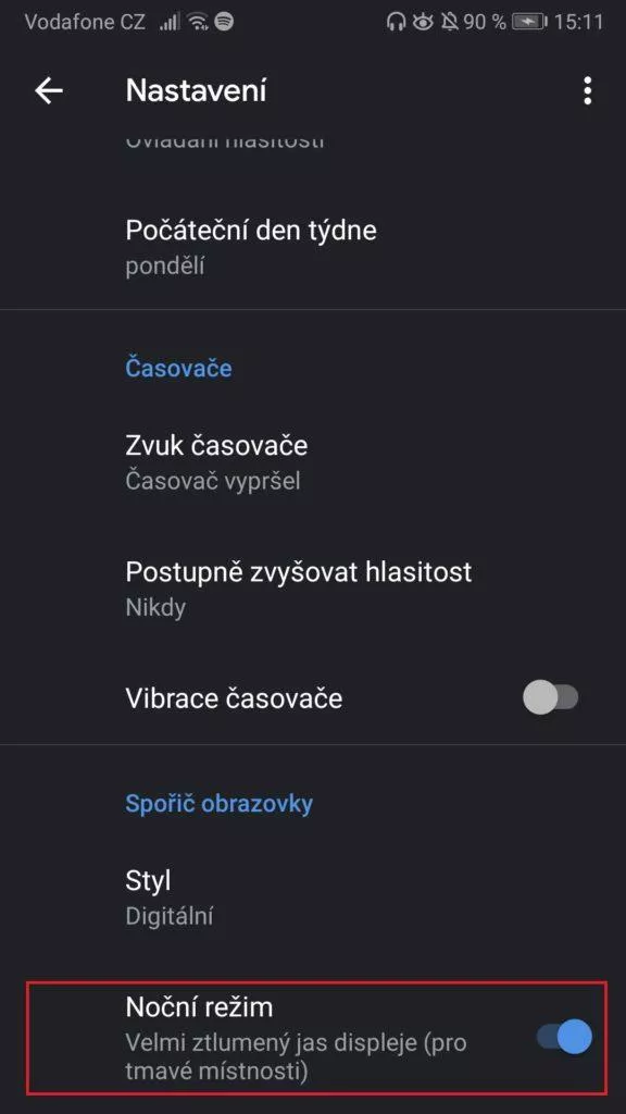 Google hodiny - jak nastavit temný režim