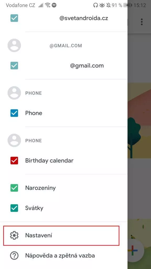 Google kalendář - temný režim - aktivace