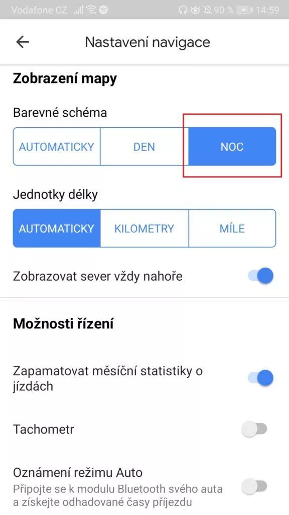 Google mapy - temný režim