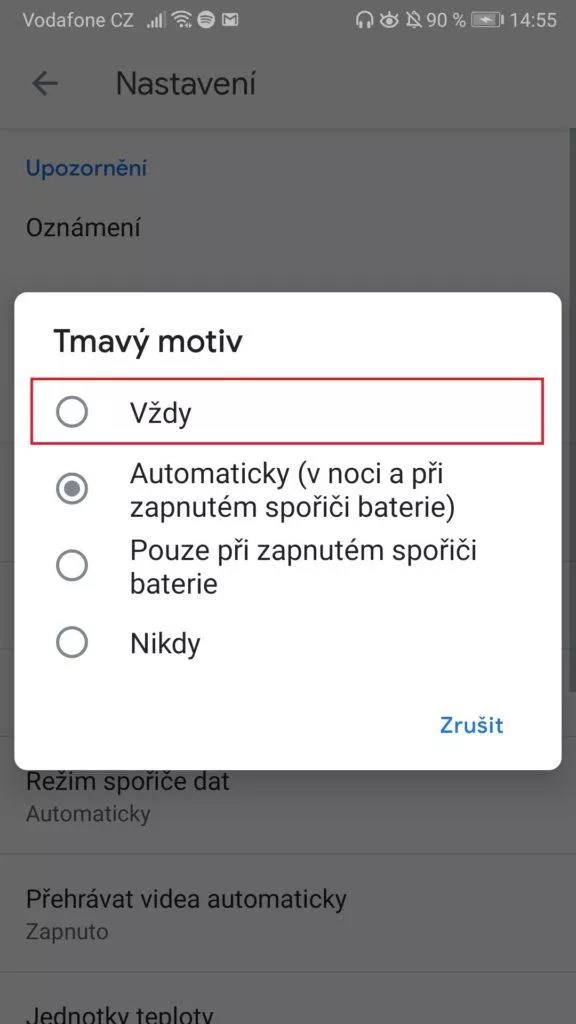 Google zprávy - jak aktivovat tmavý režim