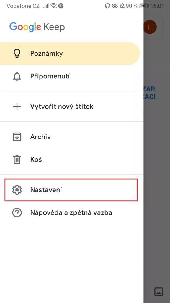 Google poznámky - temný režim