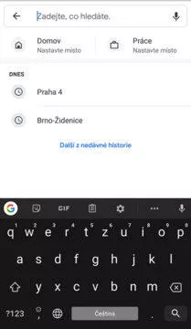 historie vyhledávání a tras google mapy