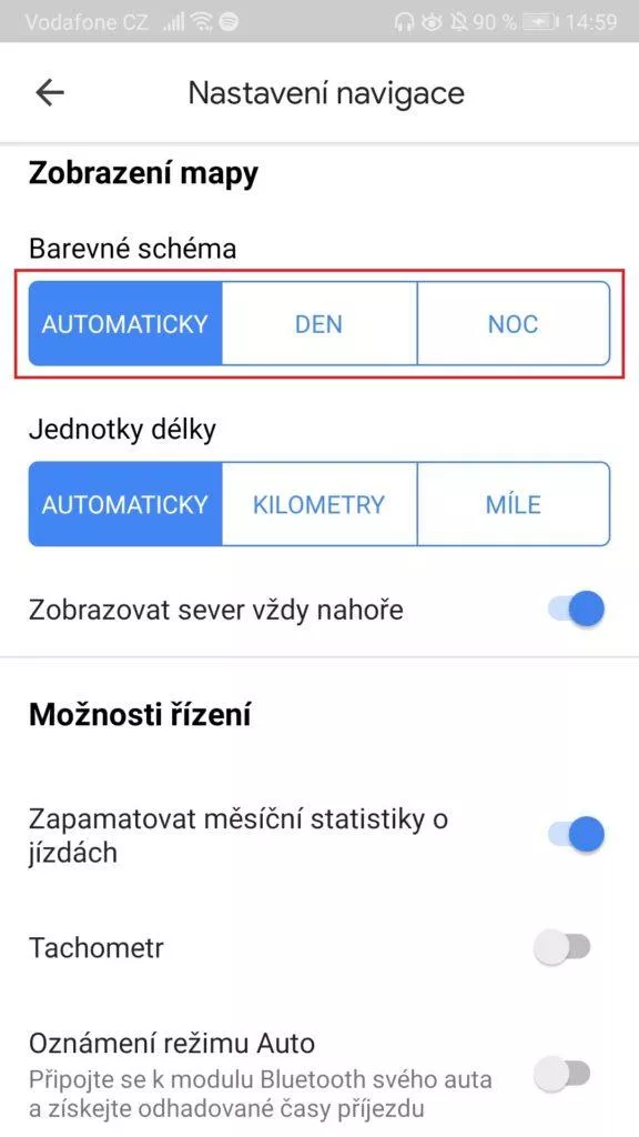 Mapy Google - temný režim - noc