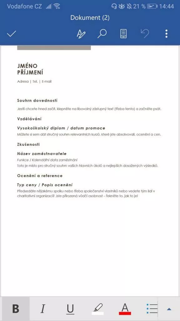 MS Word - životopis