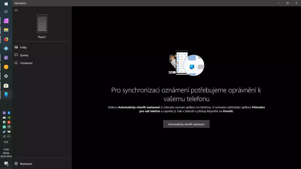 notifikace z telefonu pc android windows 10 nastavení
