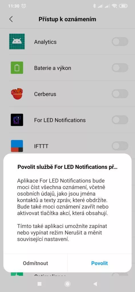 Povolení přístupu k oznámením