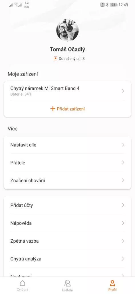 Xiaomi Mi Band 4 volby nastavení