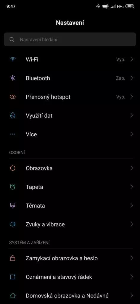 xiaomi mi 9t nastaveni