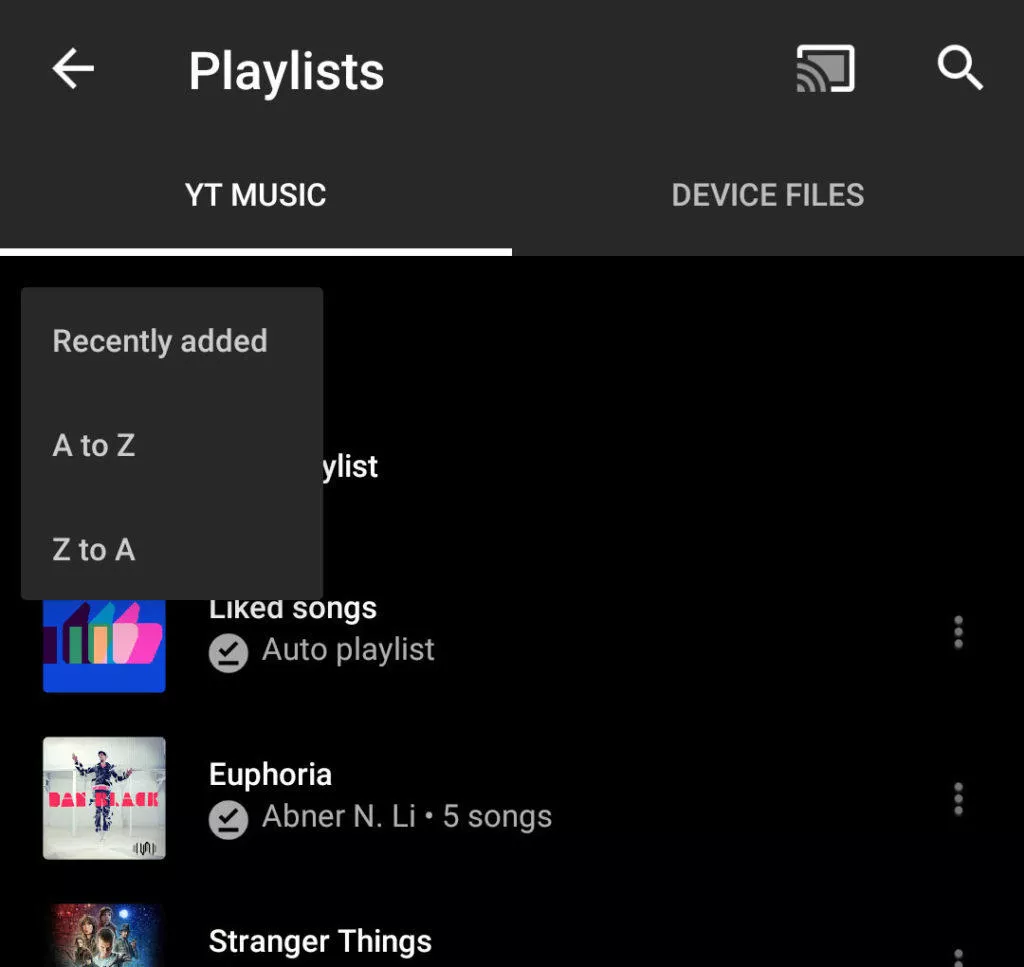 youtube music řazení playlistu