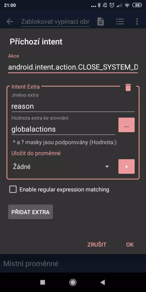 Zablokovat vypínací obrazovku - příchozí intent nastavení extra