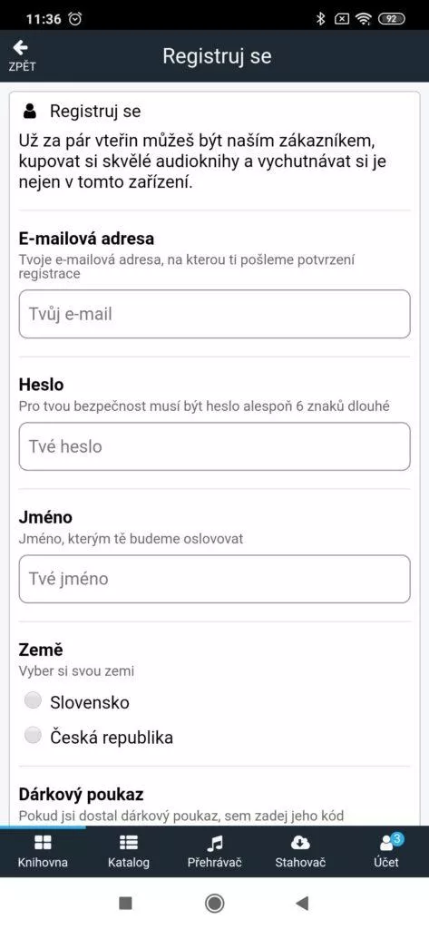 Registrace na Audiolibrix